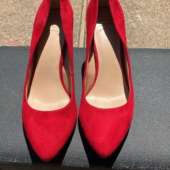 Red Heel Pumps Suede Leather Pointed Toe I.N.C. - Picture 3 of 9